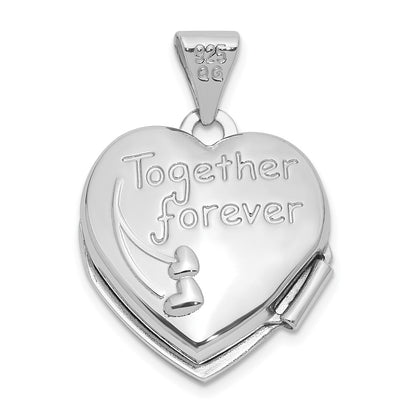 Sterling Silver Rhodium-Plated 15mm Dove Together Forever Reversible Heart Locket