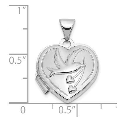 Sterling Silver Rhodium-Plated 15mm Dove Together Forever Reversible Heart Locket