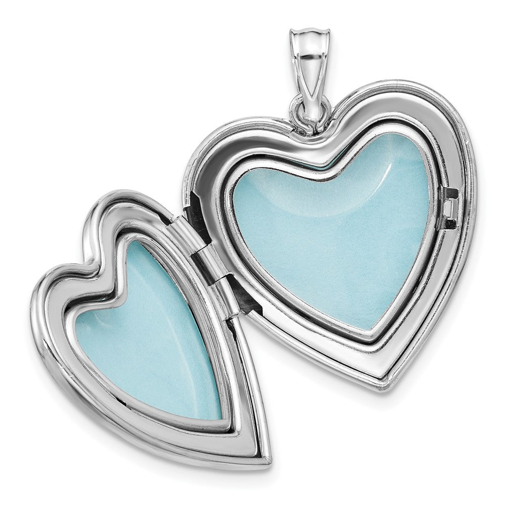 Sterling Silver Rhodium Plated Filigree Always in My Heart 24mm Heart Locket