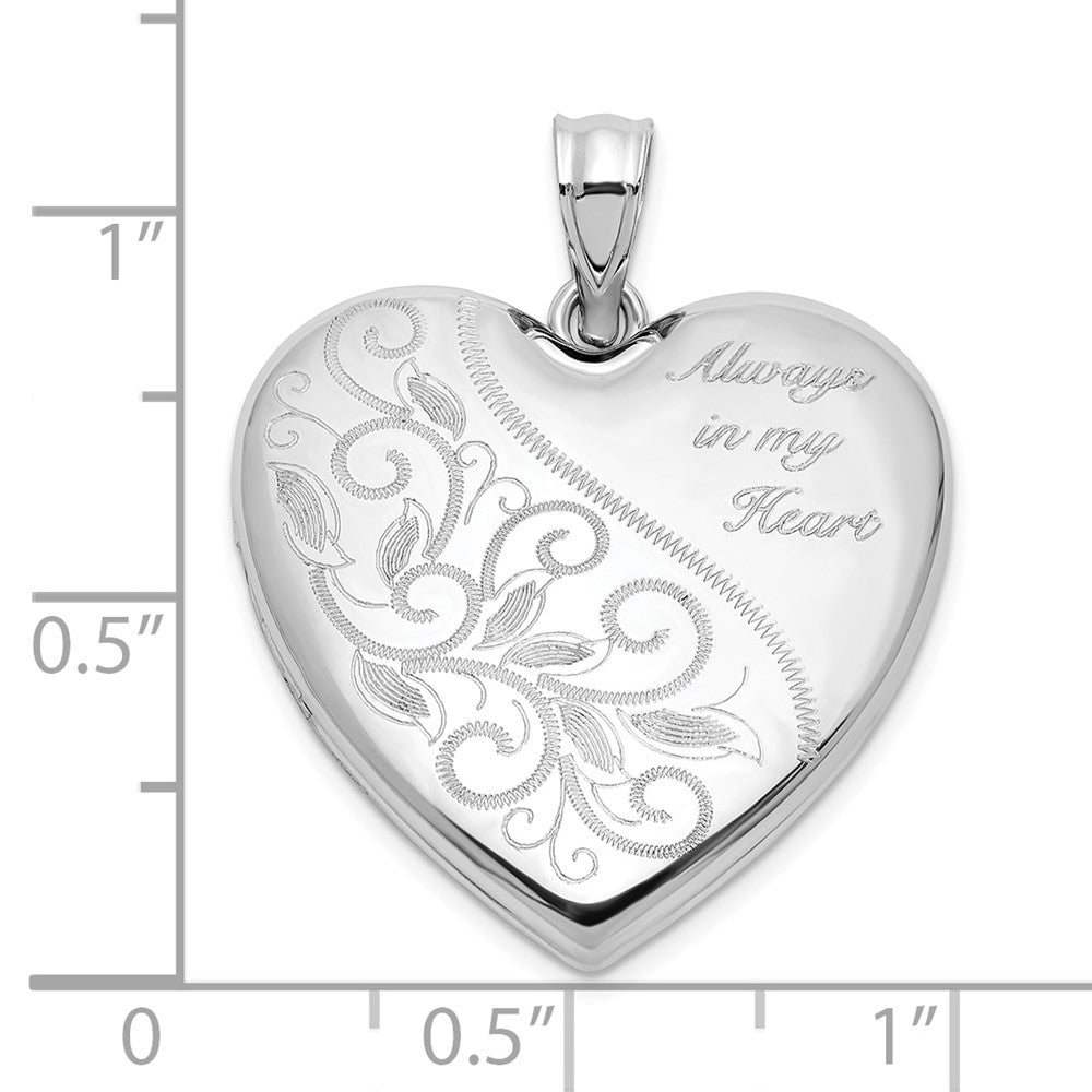 Sterling Silver Rhodium Plated Filigree Always in My Heart 24mm Heart Locket