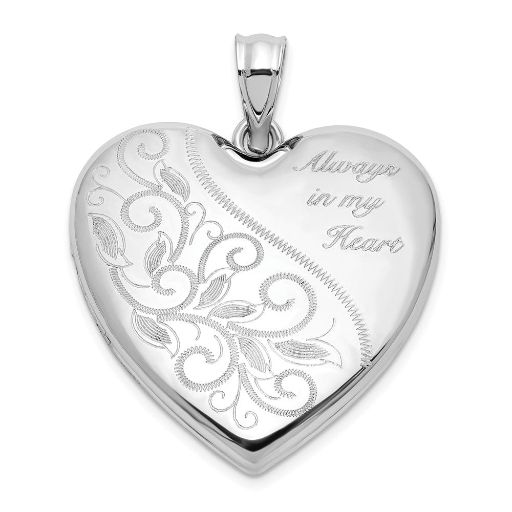 Sterling Silver Rhodium Plated Filigree Always in My Heart 24mm Heart Locket