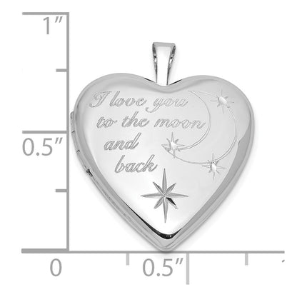 Sterling Silver Rh-Pl I Love You to the Moon And.. 20mm Heart Locket