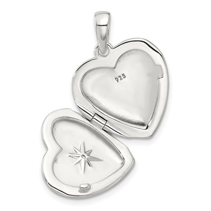 Sterling Silver E-Coated CZ 19mm Heart Locket
