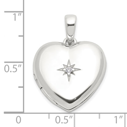 Sterling Silver E-Coated CZ 19mm Heart Locket