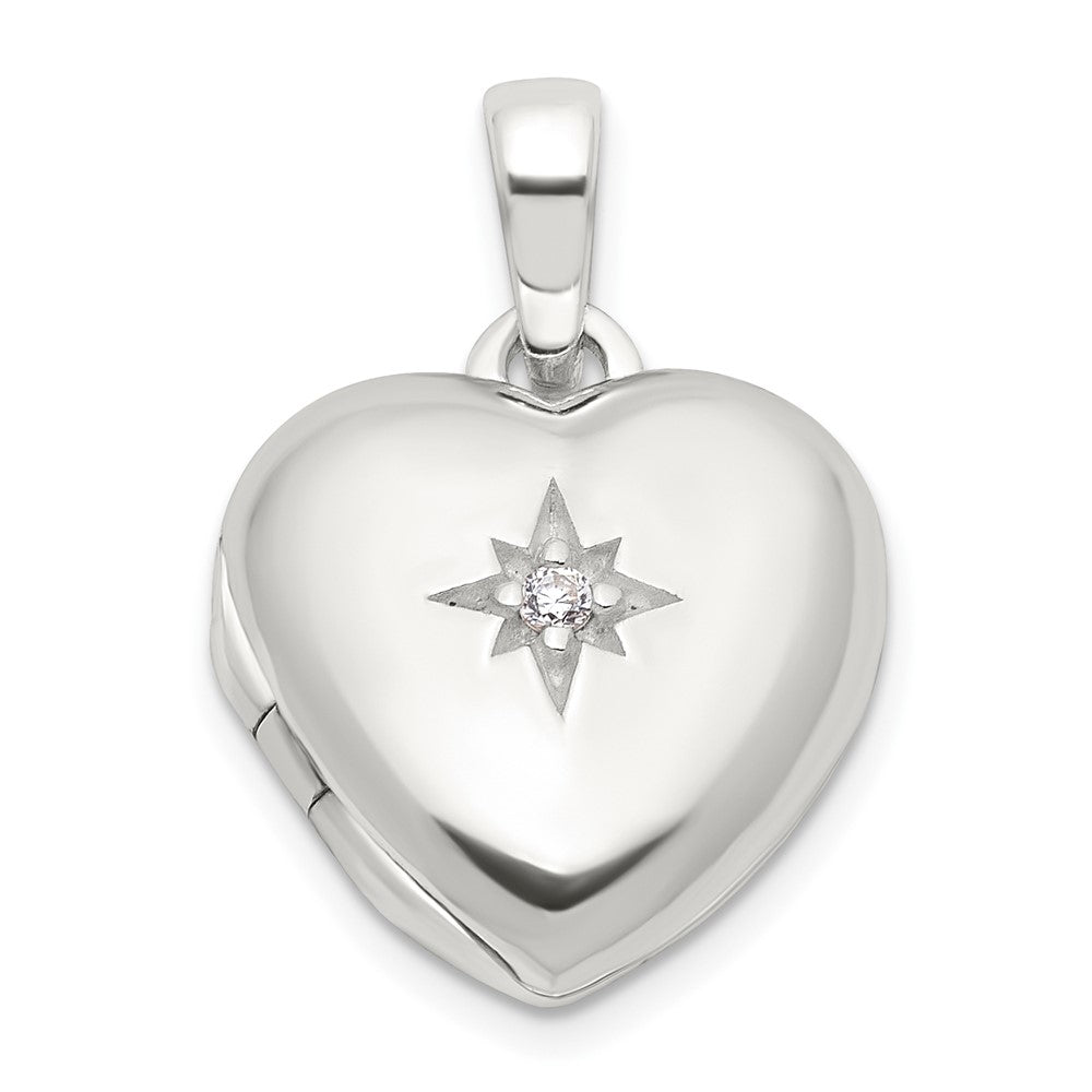 Sterling Silver E-Coated CZ 13mm Heart Locket