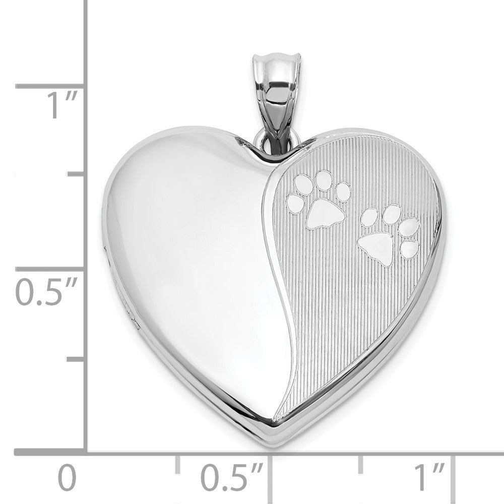 Sterling Silver Rhodium-Plated Polished Paw Print 24mm Heart Locket