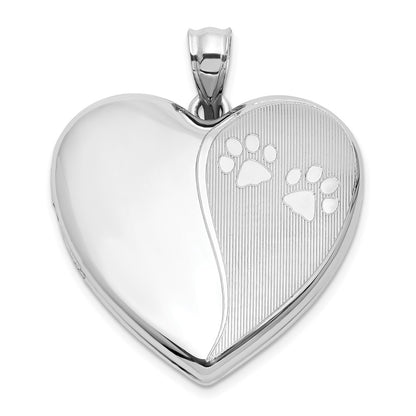 Sterling Silver Rhodium-Plated Polished Paw Print 24mm Heart Locket