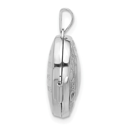 Sterling Silver Rhodium Plated Heart Border 18mm Love You Reversible Heart Locket