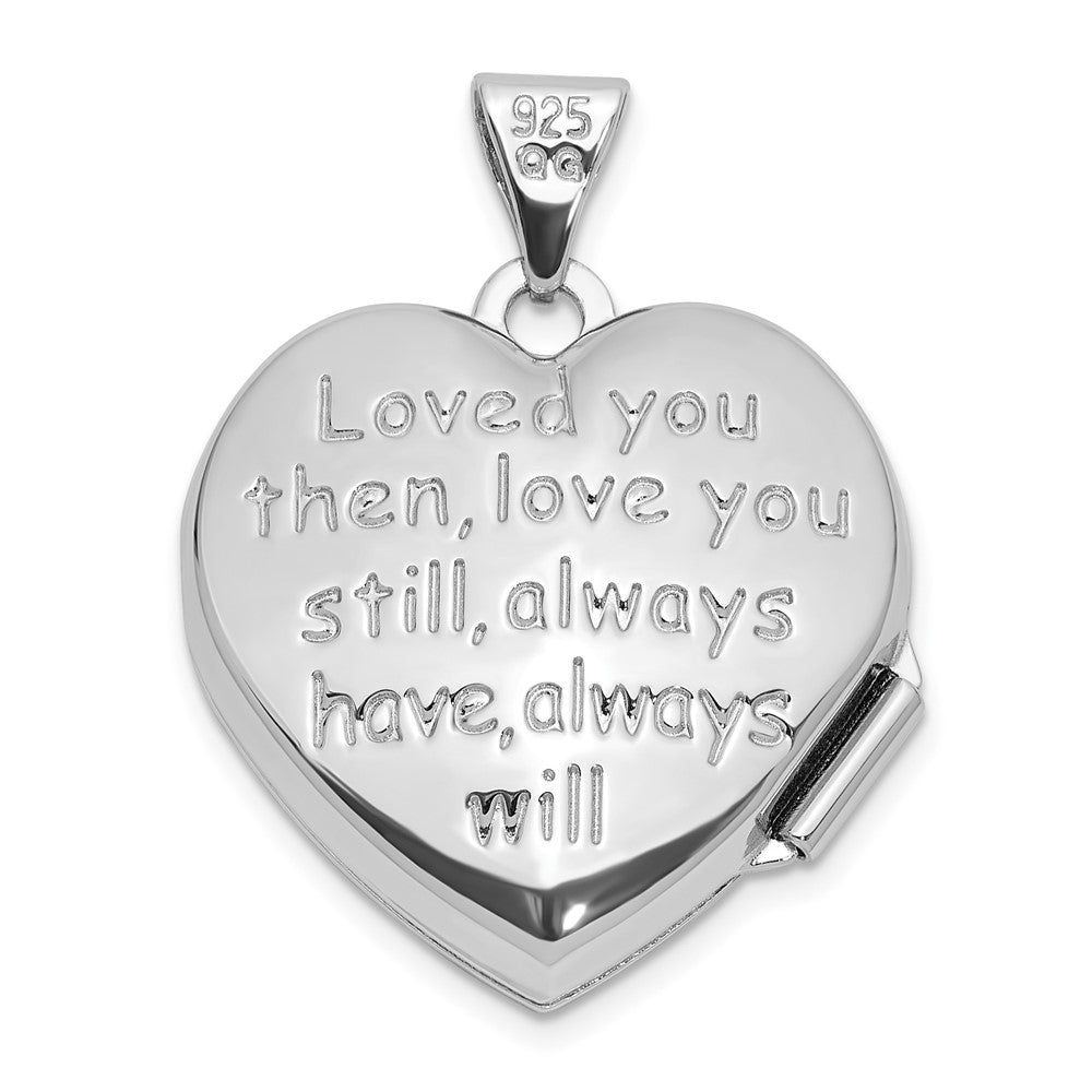 Sterling Silver Rhodium Plated Heart Border 18mm Love You Reversible Heart Locket
