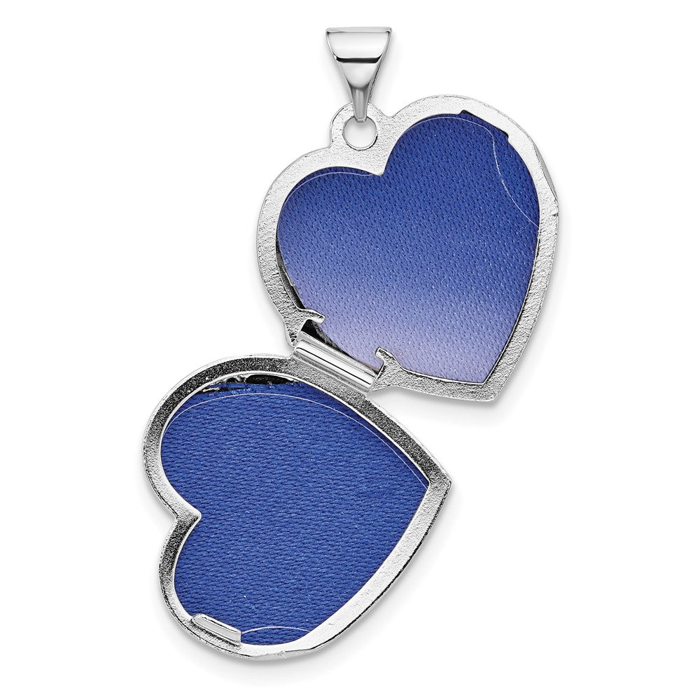 Sterling Silver Rhodium Plated Heart Border 18mm Love You Reversible Heart Locket