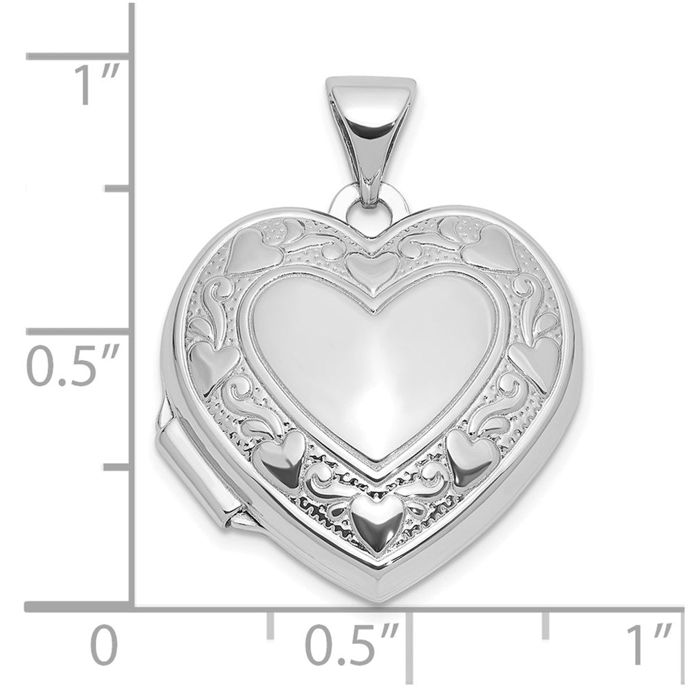 Sterling Silver Rhodium Plated Heart Border 18mm Love You Reversible Heart Locket