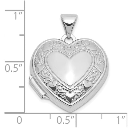 Sterling Silver Rhodium Plated Heart Border 18mm Love You Reversible Heart Locket