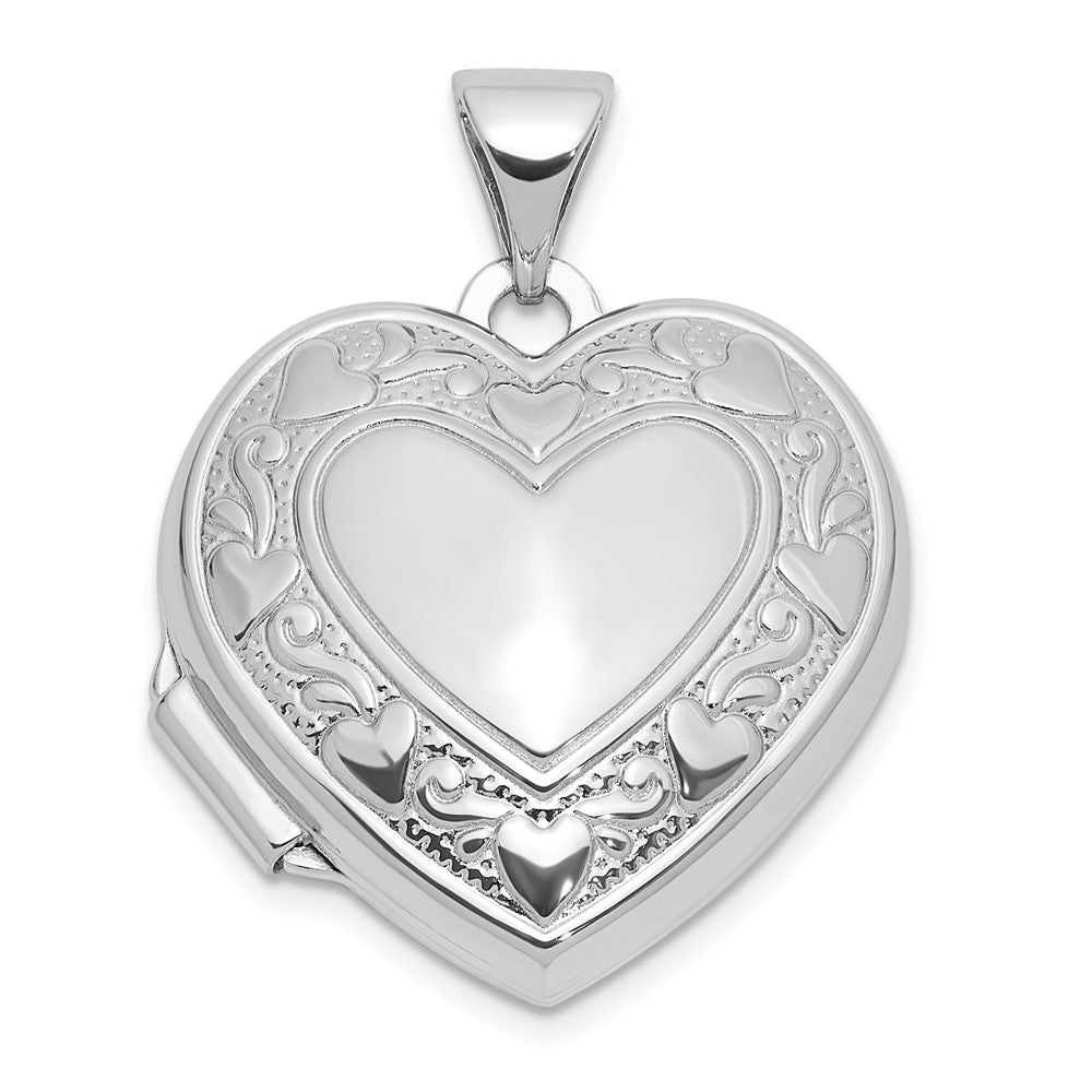 Sterling Silver Rhodium Plated Heart Border 18mm Love You Reversible Heart Locket