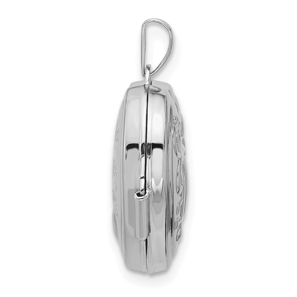 Sterling Silver Rhodium Plated Polished 18mm Key to My Heart Reversible Heart Locket