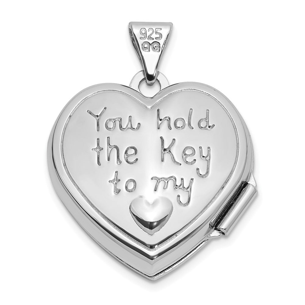 Sterling Silver Rhodium Plated Polished 18mm Key to My Heart Reversible Heart Locket