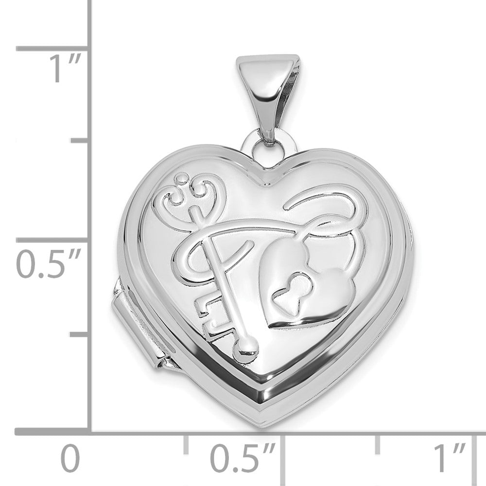 Sterling Silver Rhodium Plated Polished 18mm Key to My Heart Reversible Heart Locket
