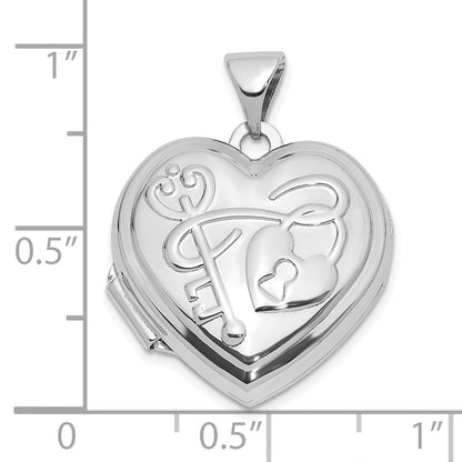 Sterling Silver Rhodium Plated Polished 18mm Key to My Heart Reversible Heart Locket