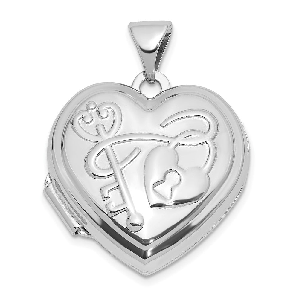 Sterling Silver Rhodium Plated Polished 18mm Key to My Heart Reversible Heart Locket