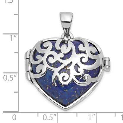 Sterling Silver Rhodium-Plated Lapis Lazuli Heart 23mm Locket Pendant