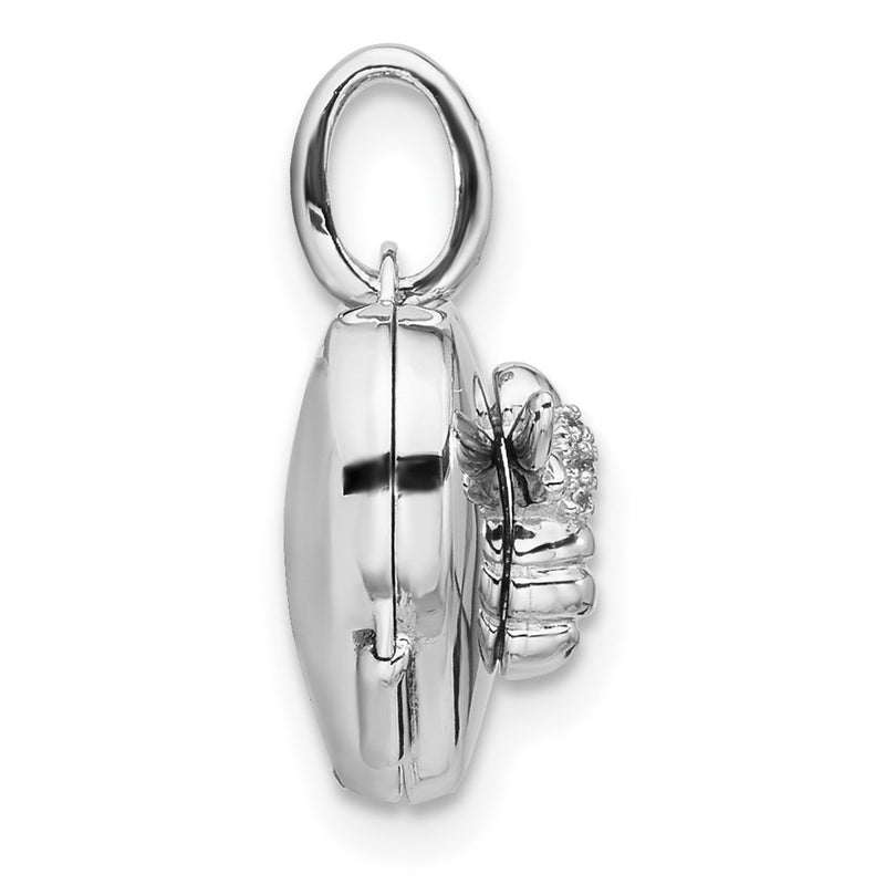Sterling Silver Rhodium-Plated Polished 12mm CZ Bee Heart Locket