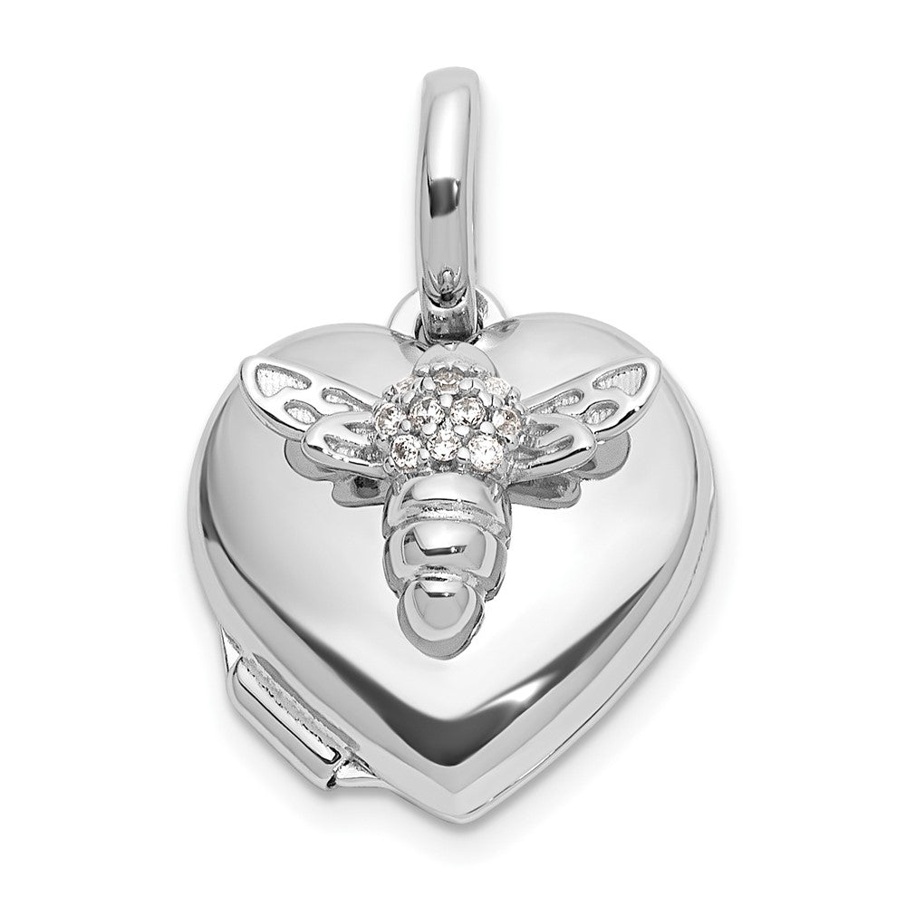 Sterling Silver Rhodium-Plated Polished 12mm CZ Bee Heart Locket