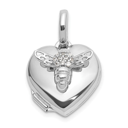 Sterling Silver Rhodium-Plated Polished 12mm CZ Bee Heart Locket