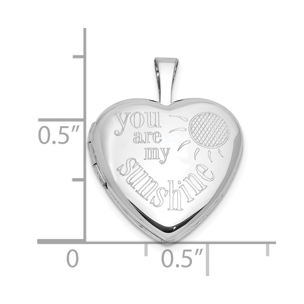 Sterling Silver Rhodium Plated You Are My Sunshine 16mm Heart Locket