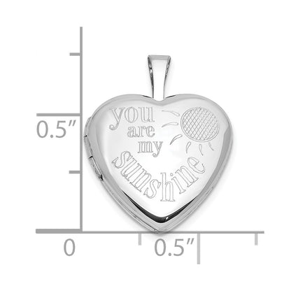 Sterling Silver Rhodium Plated You Are My Sunshine 16mm Heart Locket
