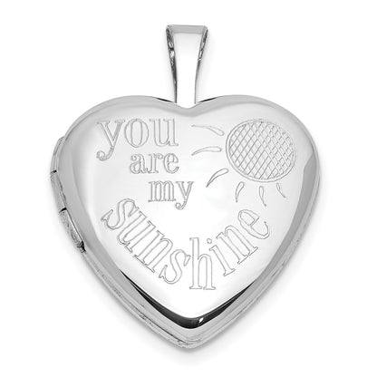 Sterling Silver Rhodium Plated You Are My Sunshine 16mm Heart Locket