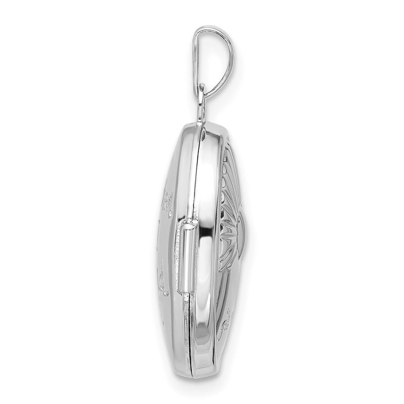 Sterling Silver Rhodium Plated 19x15mm Foot Prints Reversible Oval Locket