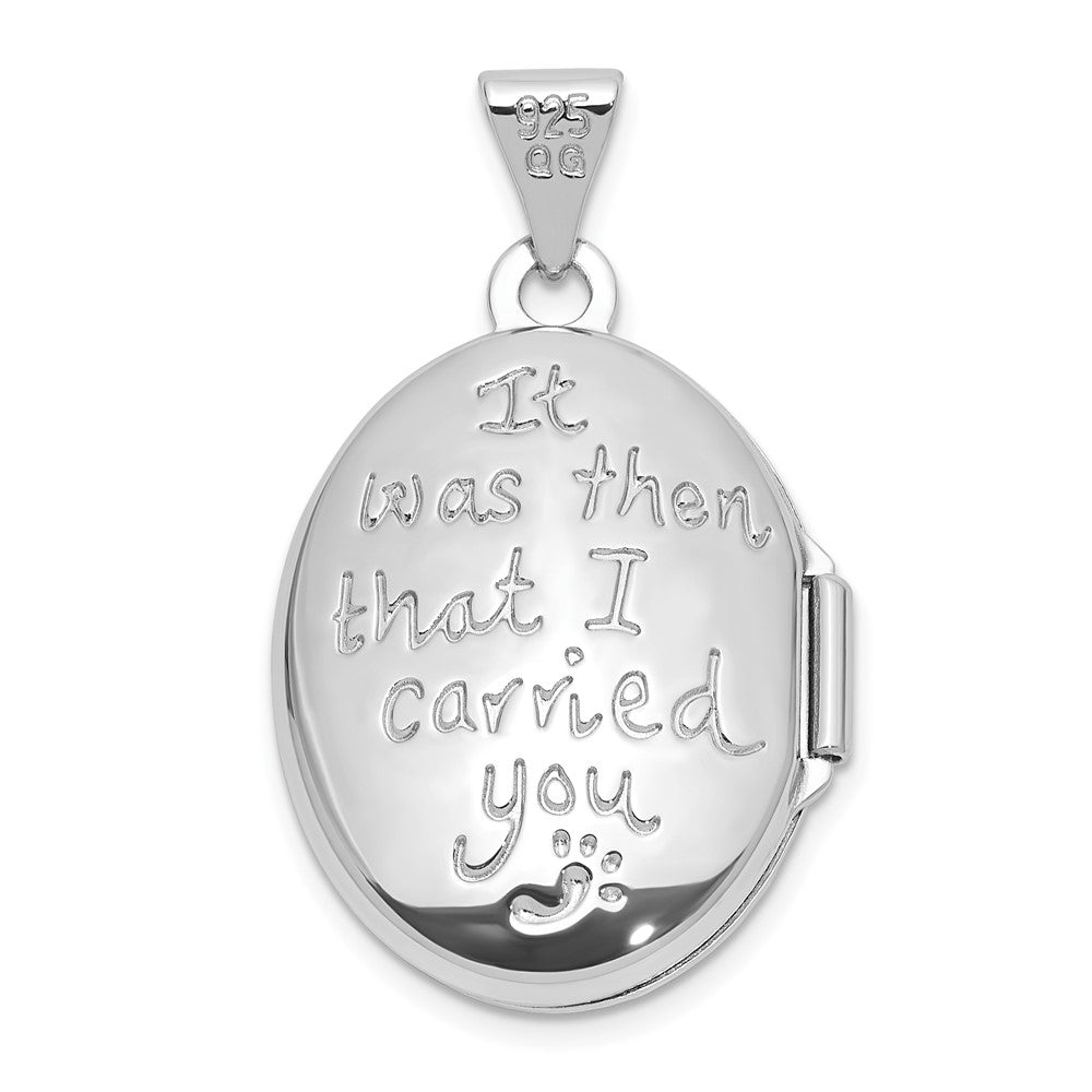 Sterling Silver Rhodium Plated 19x15mm Foot Prints Reversible Oval Locket