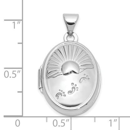 Sterling Silver Rhodium Plated 19x15mm Foot Prints Reversible Oval Locket