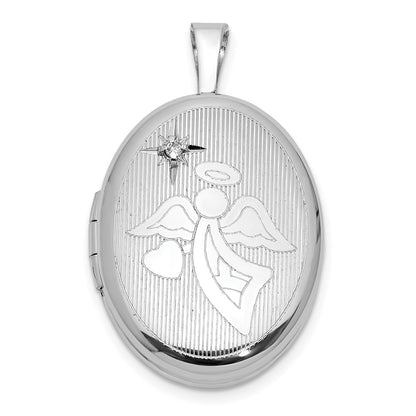 Sterling Silver Rhodium-Plated Diamond 19mm Angel Oval Locket