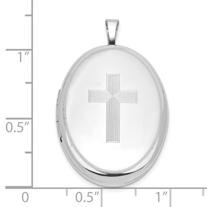 Sterling Silver Rhodium-Plated Cross 26mm Oval Locket