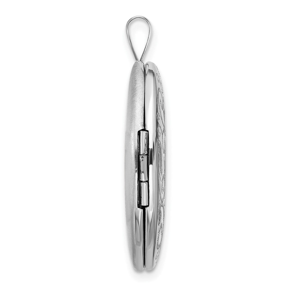 Sterling Silver Rhodium-Plated Polished Filigree 26mm Oval Locket