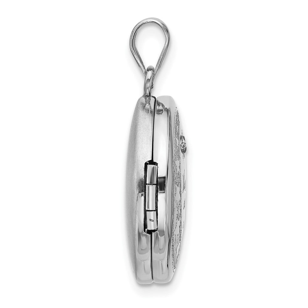 Sterling Silver Rhodium Plated Diamond 20mm Mom Moon/stars Round Locket