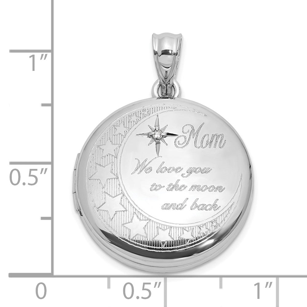 Sterling Silver Rhodium Plated Diamond 20mm Mom Moon/stars Round Locket
