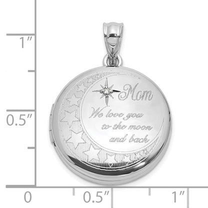 Sterling Silver Rhodium Plated Diamond 20mm Mom Moon/stars Round Locket