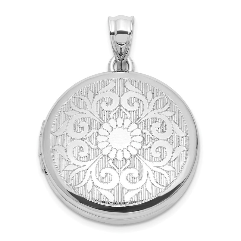 Sterling Silver Rhodium-Plated 20mm Floral Filigree Round Locket