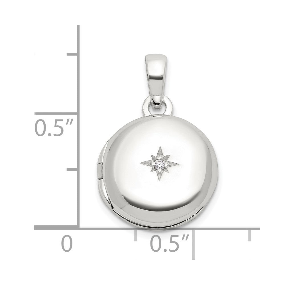 Sterling Silver E-Coated CZ 14mm Round Locket