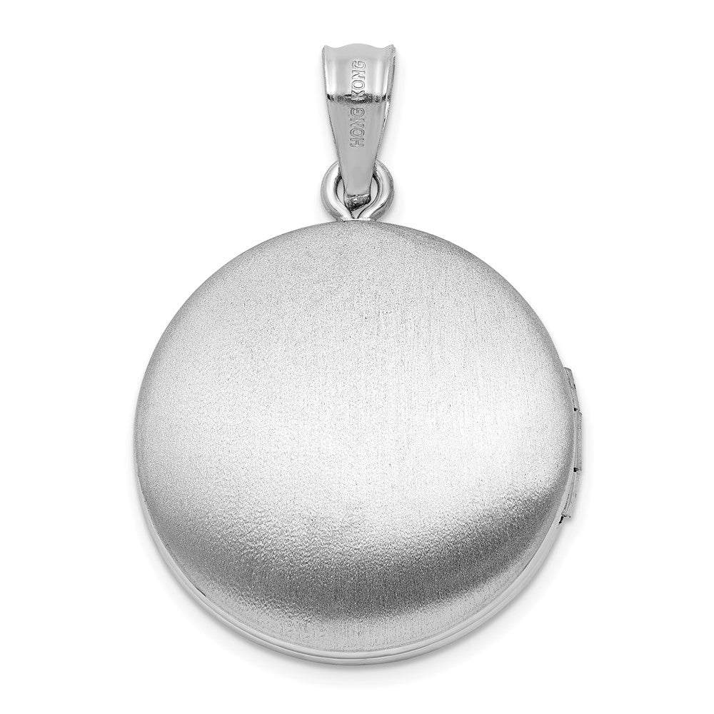 Sterling Silver Rhodium Plated Diamond Star 20mm Circular Border Round Locket