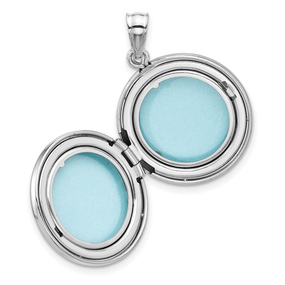 Sterling Silver Rhodium Plated Diamond Star 20mm Circular Border Round Locket