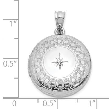 Sterling Silver Rhodium Plated Diamond Star 20mm Circular Border Round Locket