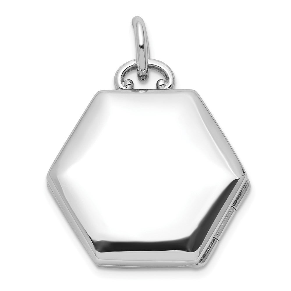 Sterling Silver Rhodium-Plated Polished CZ Star 16mm Hexagon Locket