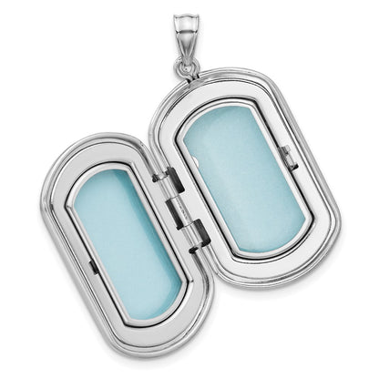 Sterling Silver Rhodium Plated Satin/polished Epoxy Flag 30x19mm Locket