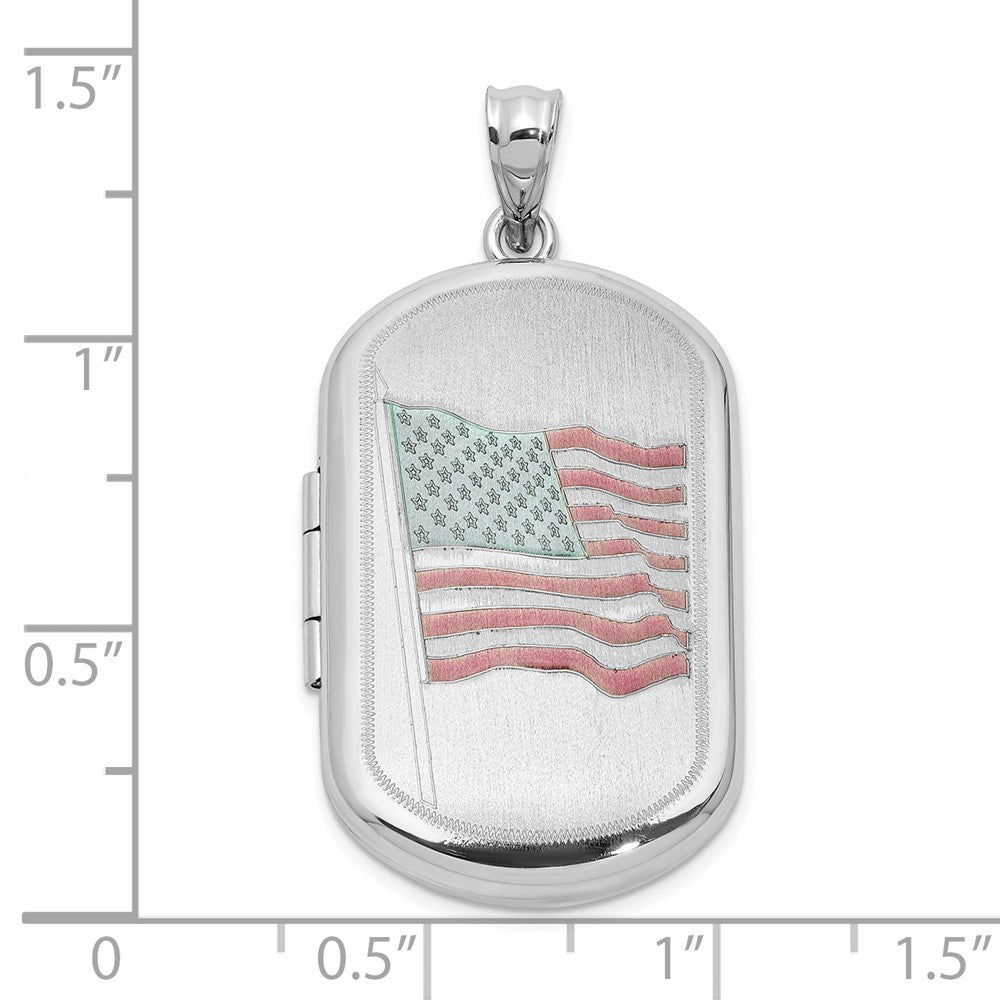 Sterling Silver Rhodium Plated Satin/polished Epoxy Flag 30x19mm Locket