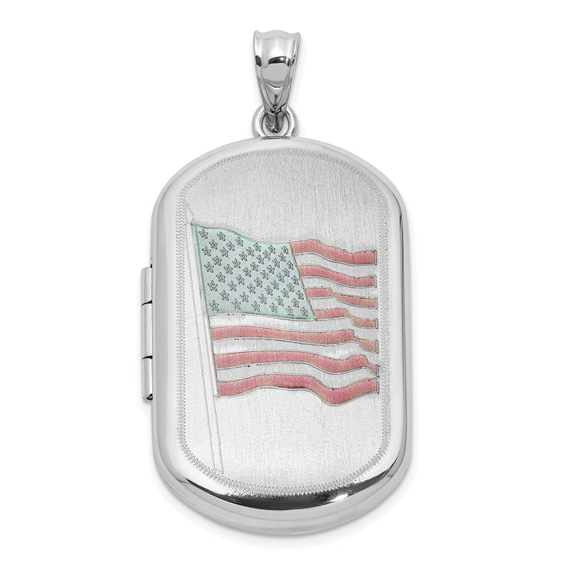 Sterling Silver Rhodium Plated Satin/polished Epoxy Flag 30x19mm Locket