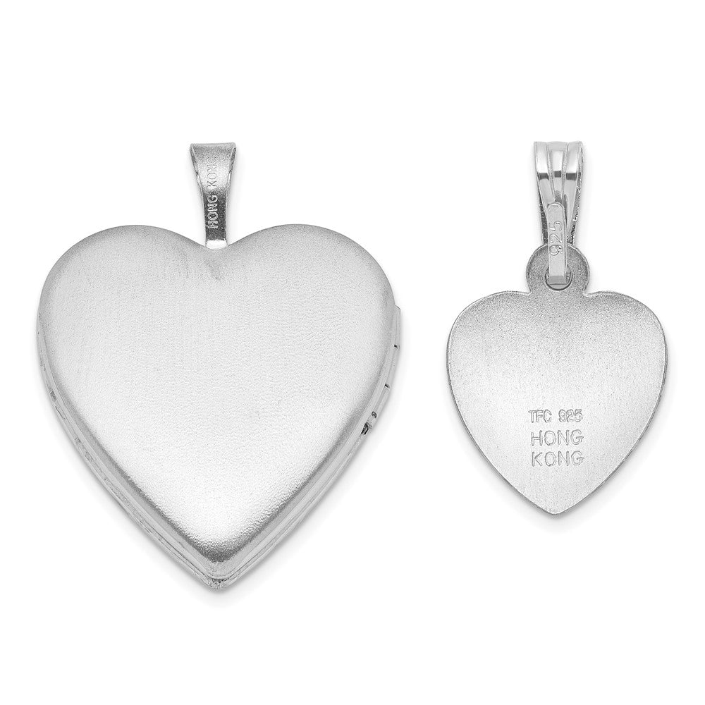 Sterling Silver Rhodium Plated Heart 20mm and 12mm Locket/pendant Set