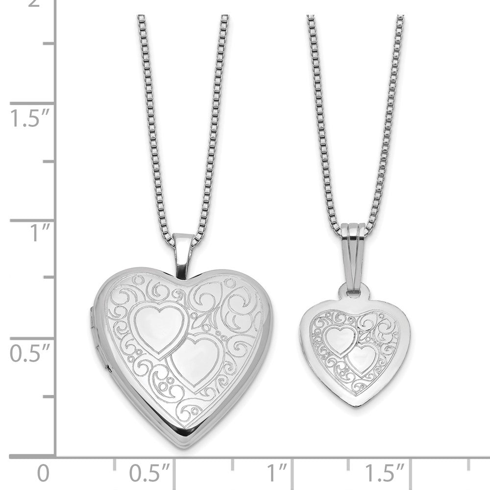 Sterling Silver Rhodium Plated Heart 20mm and 12mm Locket/pendant Set