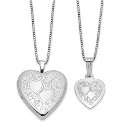 Sterling Silver Rhodium Plated Heart 20mm and 12mm Locket/pendant Set